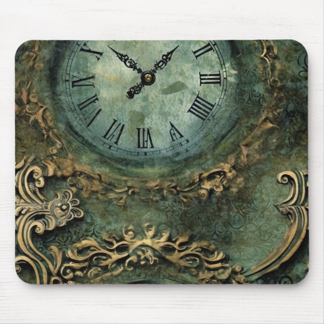 Emerald Green Rustic Steampunk Clock Mouse Pad (Front)
