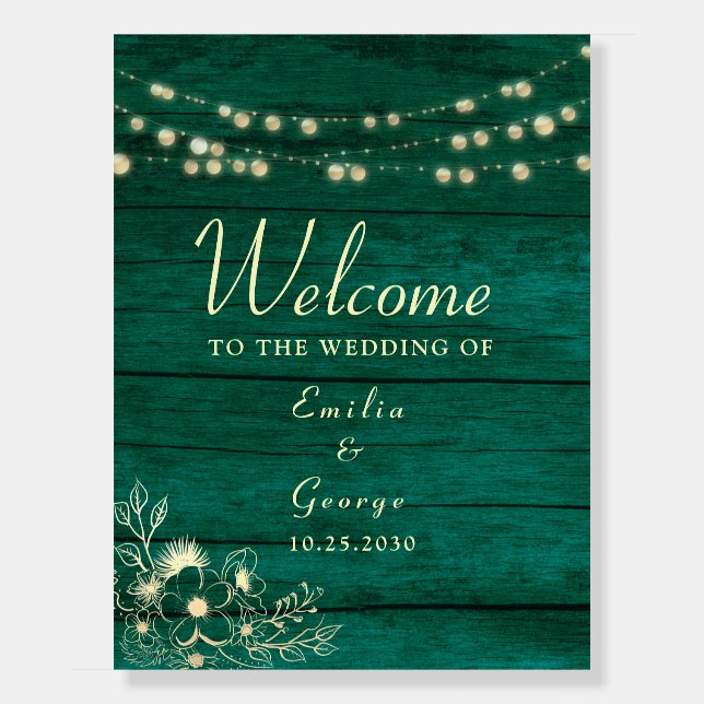 Emerald Green Rustic Wedding Welcome Sign (Front)