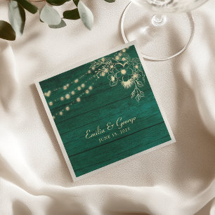 Emerald Green Rustic Wood Wedding Napkins