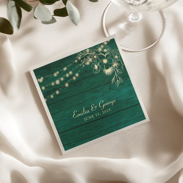 Emerald Green Rustic Wood Wedding Napkins (Creator Uploaded)