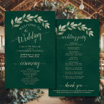 Emerald Green & Sage Leaves Budget Wedding Program<br><div class="desc">These wedding programs are elegant and tasteful, while still being budget friendly. The hand painted watercolor design features a sprig of leaves and marbled backgrounds in shades of emerald and sage green. The typography features lacy script calligraphy, and there is room for details on the ceremony, the bridal party, and...</div>