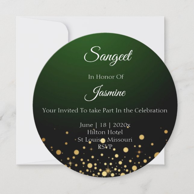Emerald Green Sangeet Card  Wedding (Front)