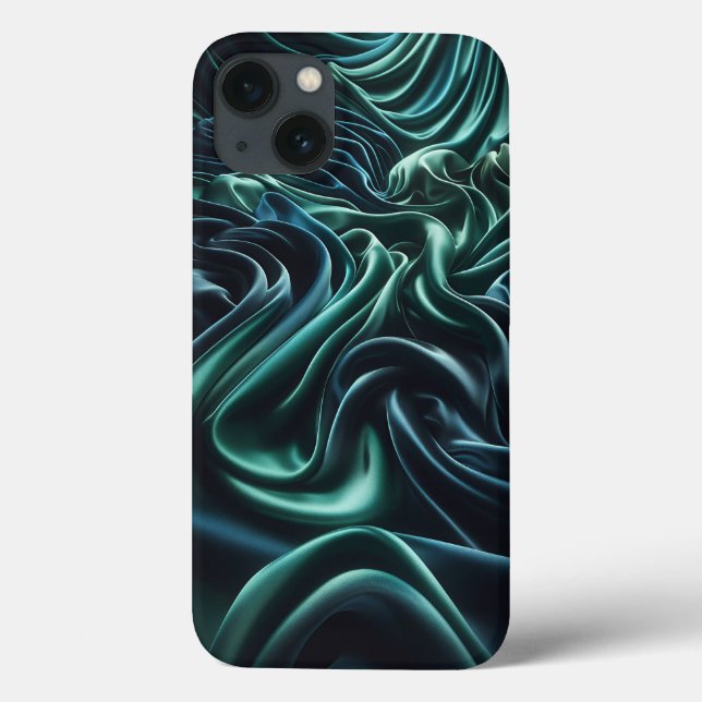Emerald Green Satin Waves Phone Case - Luxury Silk (Back)