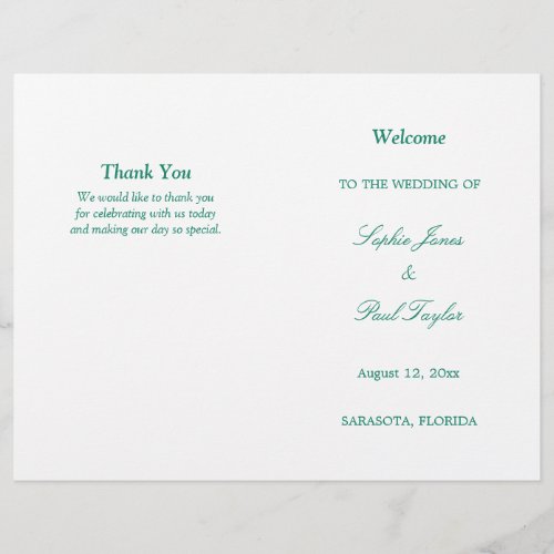 Emerald Green Script Bi_Fold Wedding Program