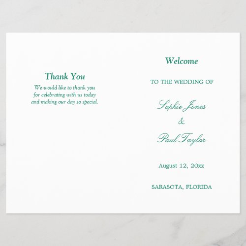 Emerald Green Script Bi_Fold Wedding Program