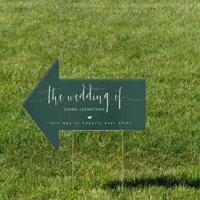 Emerald Green Script Boho Wedding Direction Arrow Sign (Insitu)