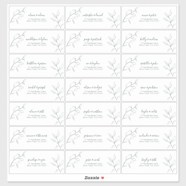 Emerald Green Script Botanical Guest Address Sticker (Sheet)
