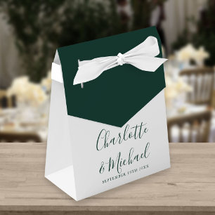 Emerald Green Script Elegant Modern Wedding Favor Boxes