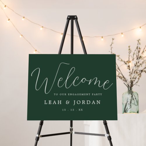 Emerald Green Script Engagement Party Welcome Sign