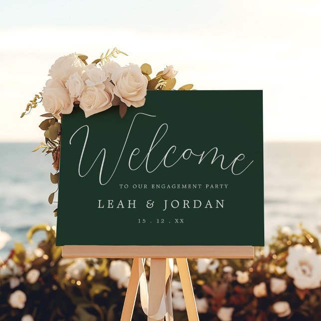 Emerald Green Script Engagement Party Welcome Sign (Creator Uploaded)