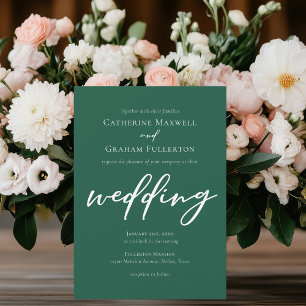 Emerald Green Script Forest Wedding Invitation