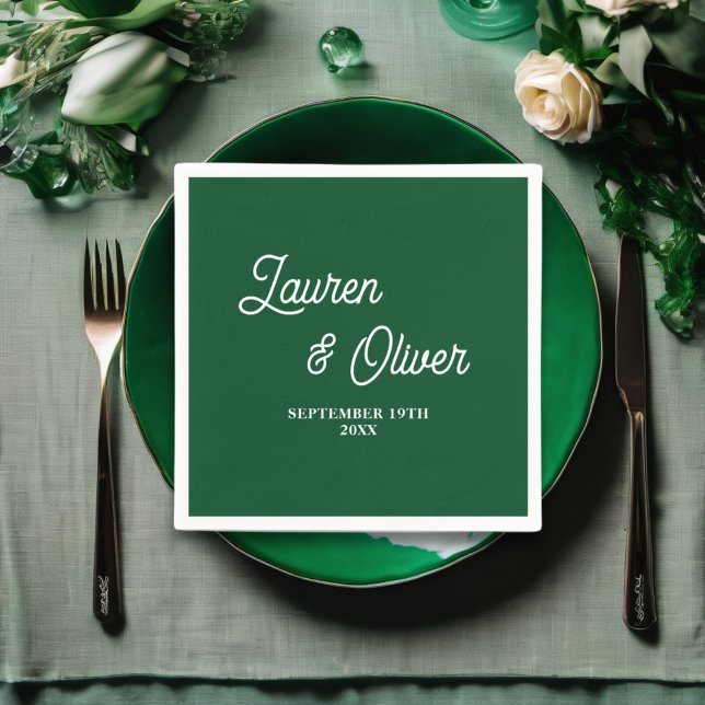 Emerald Green Script Minimalist Wedding Napkins (Creator Uploaded)