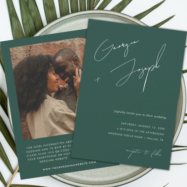 Emerald Green | Script Photo QR Code Wedding Invitation (Creator Uploaded)