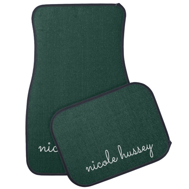 Emerald Green Script | Stylish Monogram Modern Car Floor Mat (Set)