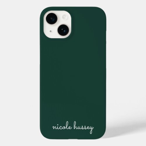 Emerald Green Script  Stylish Monogram Modern Case_Mate iPhone 14 Case