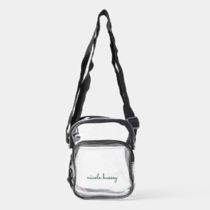 Emerald Green Script Stylish Monogram Modern Clear Crossbody Bag