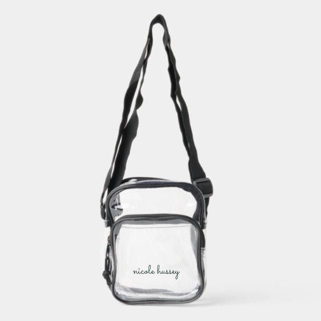 Emerald Green Script | Stylish Monogram Modern Clear Crossbody Bag (Front)