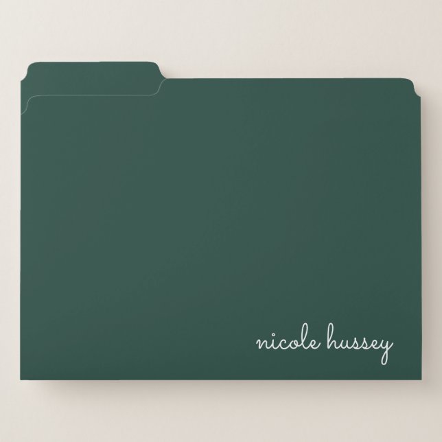 Emerald Green Script  | Stylish Monogram Modern File Folder (Front Left)