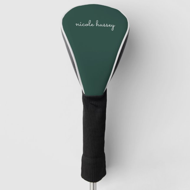 Emerald Green Script  | Stylish Monogram Modern Golf Head Cover (Front)