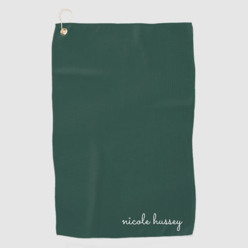 Emerald Green Script   Stylish Monogram Modern Golf Towel