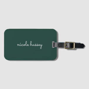 Emerald Green Script Stylish Monogram Modern Luggage Tag