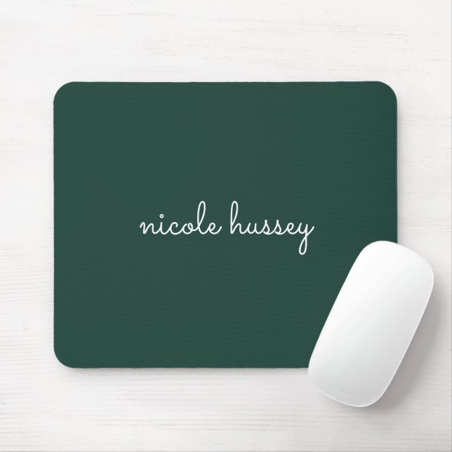 Emerald Green Script | Stylish Monogram Modern Mouse Pad (With Mouse)