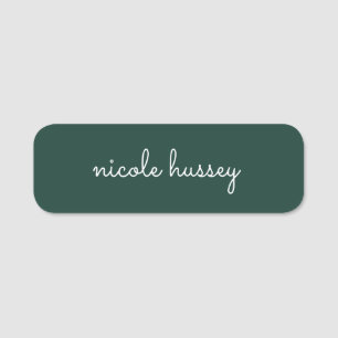 Emerald Green Script Stylish Monogram Modern Name Tag