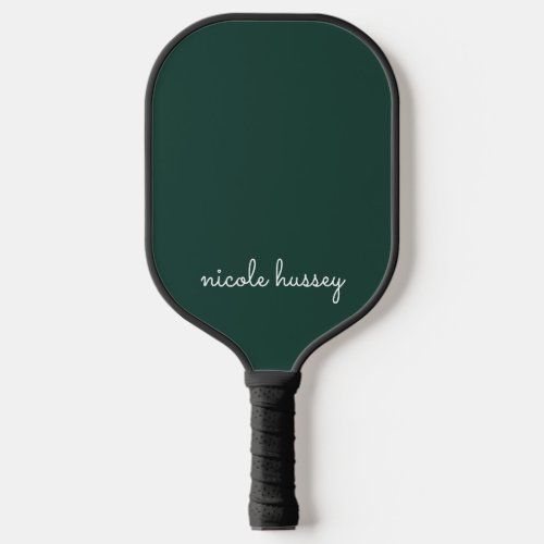 Emerald Green Script   Stylish Monogram Modern Pickleball Paddle