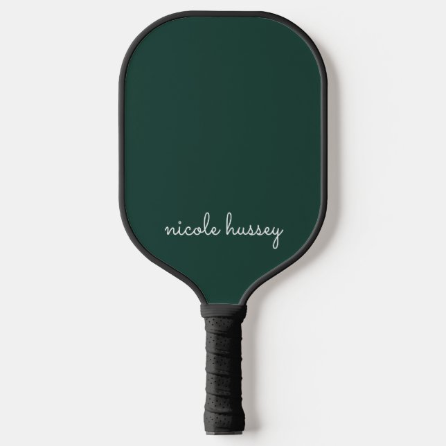 Emerald Green Script  | Stylish Monogram Modern Pickleball Paddle (Front)