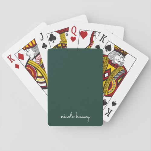Emerald Green Script  Stylish Monogram Modern Playing Cards