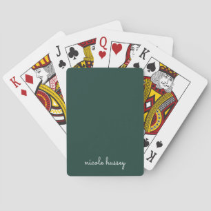 Emerald Green Script   Stylish Monogram Modern Poker Cards