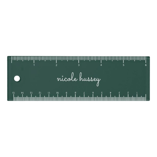 Emerald Green Script  | Stylish Monogram Modern Ruler (Front)