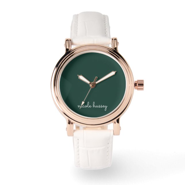 Emerald Green Script  | Stylish Monogram Modern Watch (Front)