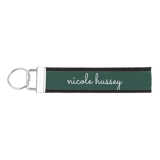 Emerald Green Script  | Stylish Monogram Modern Wrist Keychain (Keys on Left)