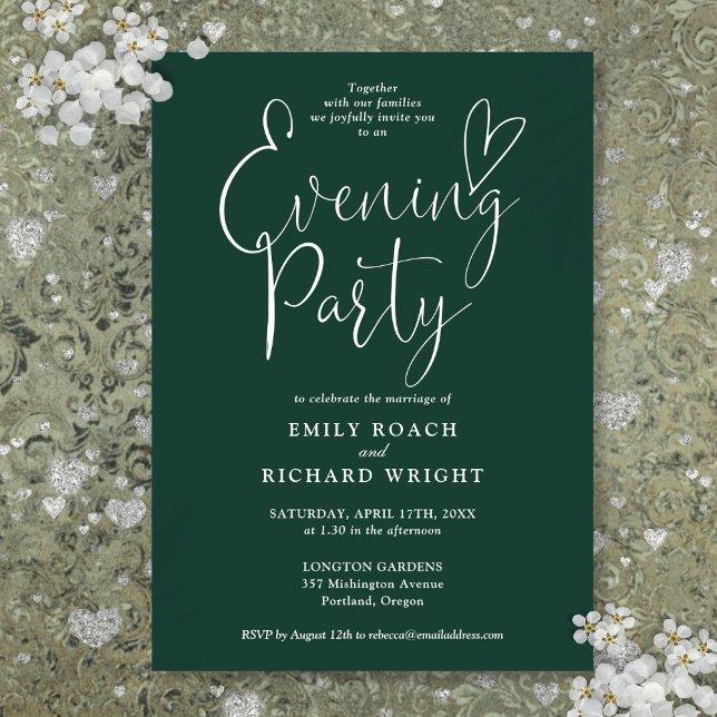  Emerald Green Script Wedding Evening Party Invitation (Emerald Green Script Wedding Evening Party Invitation)