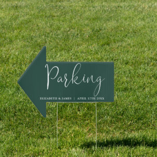 Emerald Green Script Wedding Parking This Way Sign