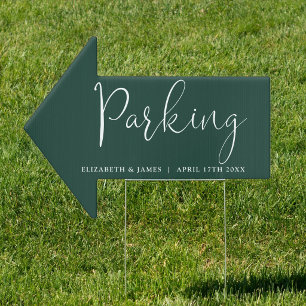 Emerald Green Script Wedding Parking This Way Sign