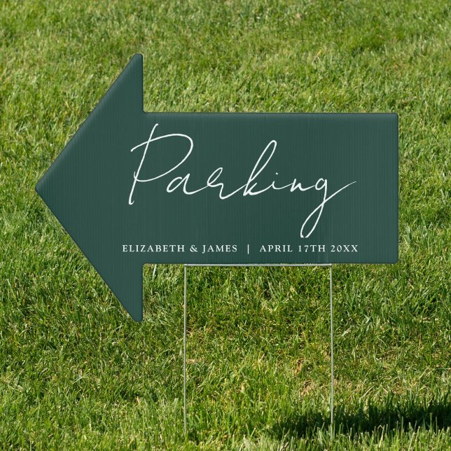 Emerald Green Script Wedding Parking This Way Sign (Emerald Green Script Wedding Parking This Way Sign)