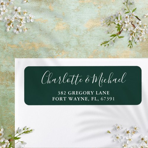 Emerald Green Script Wedding Return Address Label