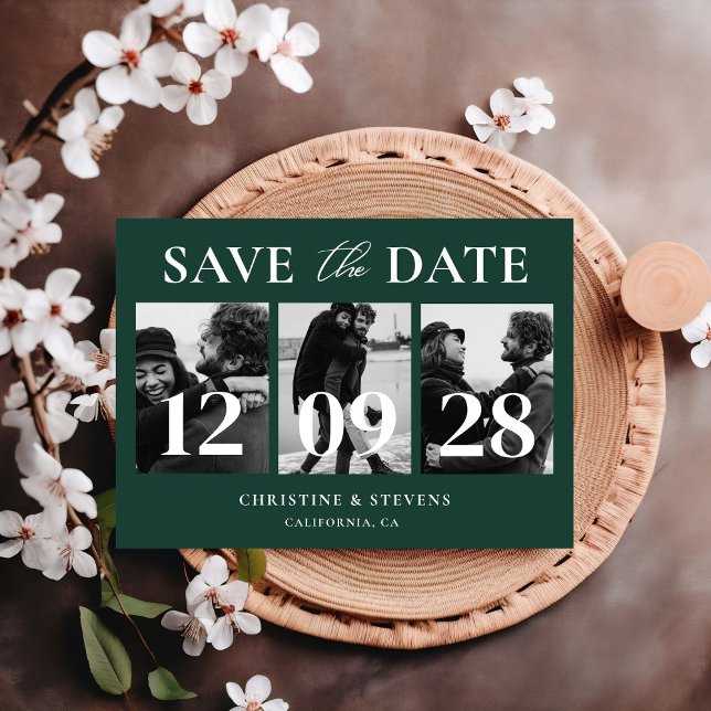 Emerald Green Script Wedding Save The Date Photo Postcard (Creator Uploaded)