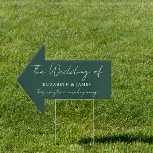 Emerald Green Script Wedding This Way Arrow Sign