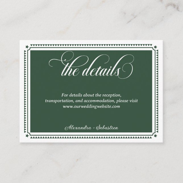 Emerald Green Script Western Rustic Wedding Detail Enclosure Card (Front)