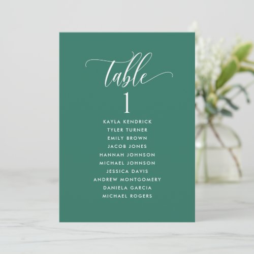 Emerald Green Seating Plan Cards with Guest Names
