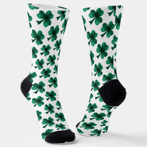 Emerald green shamrock clover sparkles pattern socks