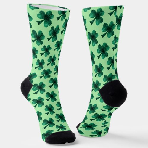 Emerald green shamrock clover sparkles pattern socks