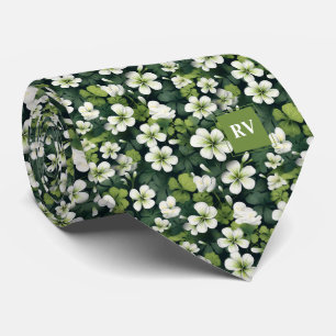 Emerald Green Shamrock Floral Pattern Neck Tie