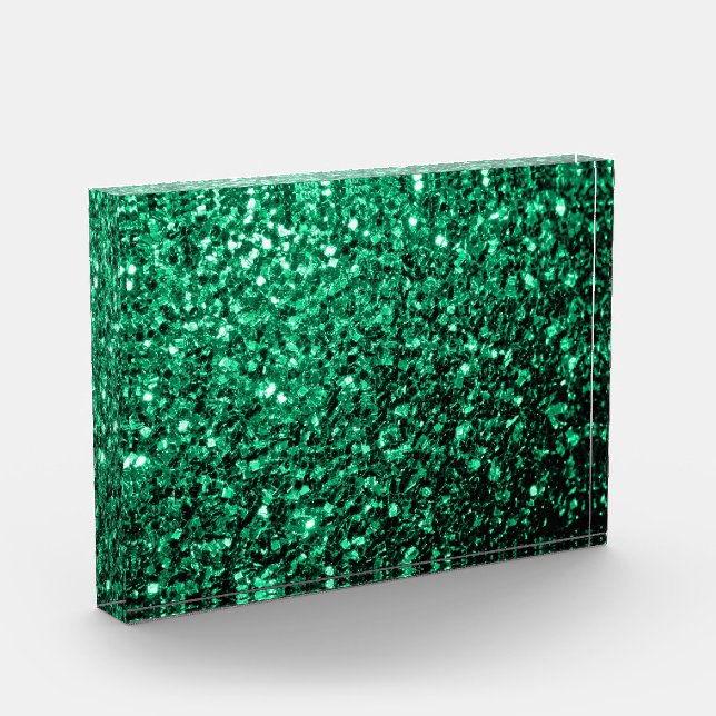 Emerald green shiny faux glitter sparkles acrylic award (Left)