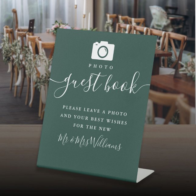 Emerald Green Signature Script Photo Guest Book Pedestal Sign (Emerald Green Signature Script Photo Guest Book Pedestal Sign)