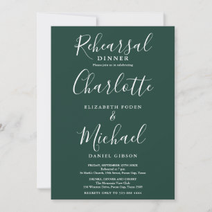 Emerald Green Signature Script Rehearsal Dinner Invitation