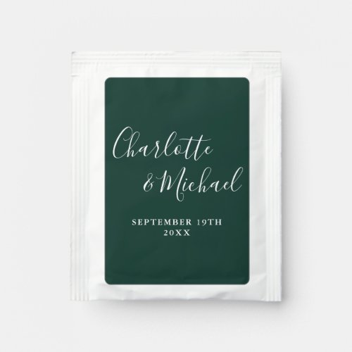 Emerald Green Signature Script Wedding Favor Tea Bag Drink Mix